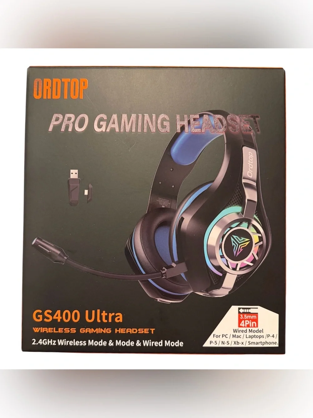 ORDTOP GS400 Wireless Gaming Headset RGB 2.4GHz BT 5.4 for PS5 PS4 PC